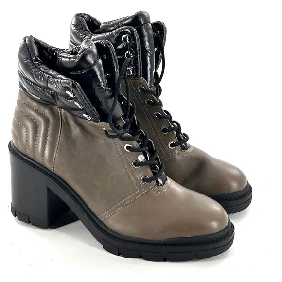 Marc Fisher Velima Heel Boots 11 Green Black NWOT Ankle Booties Combat Moto Lace - Picture 2 of 7